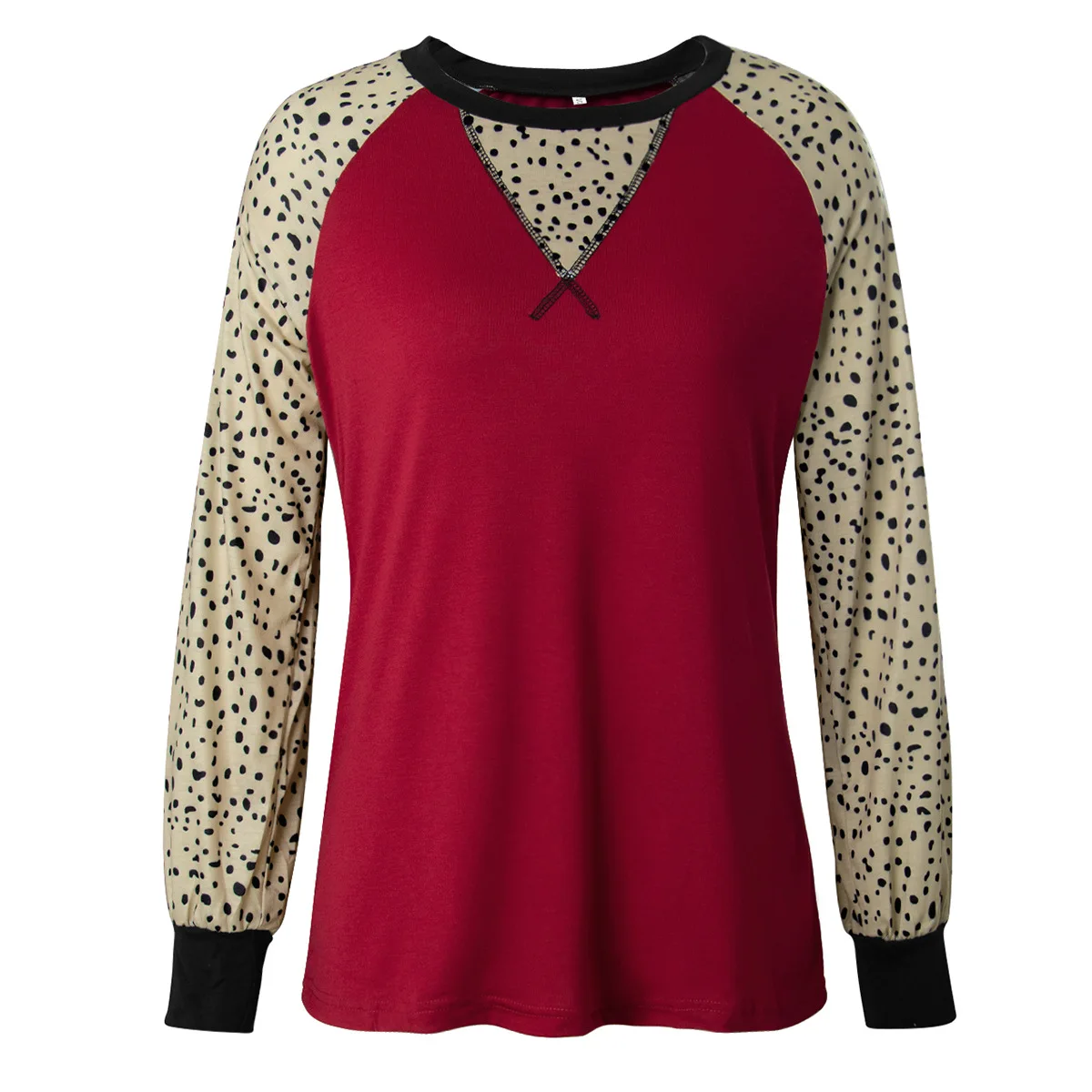 

Autumn Winter Long Neck T Shirt Sleeve O Patchwork Loose Tshirt Top