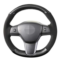 car steering wheel cover soft hand stitched black carbon fiber suede car steering wheel covers for tesla model 3 2017 2020