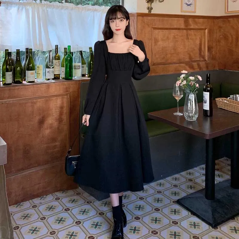

One-Piece Dress Korean Woman Elegant Slim Long Sleeve Dresses 2021 Spring Autumn Fashion New Women Dress Midi Dress Female 2020
