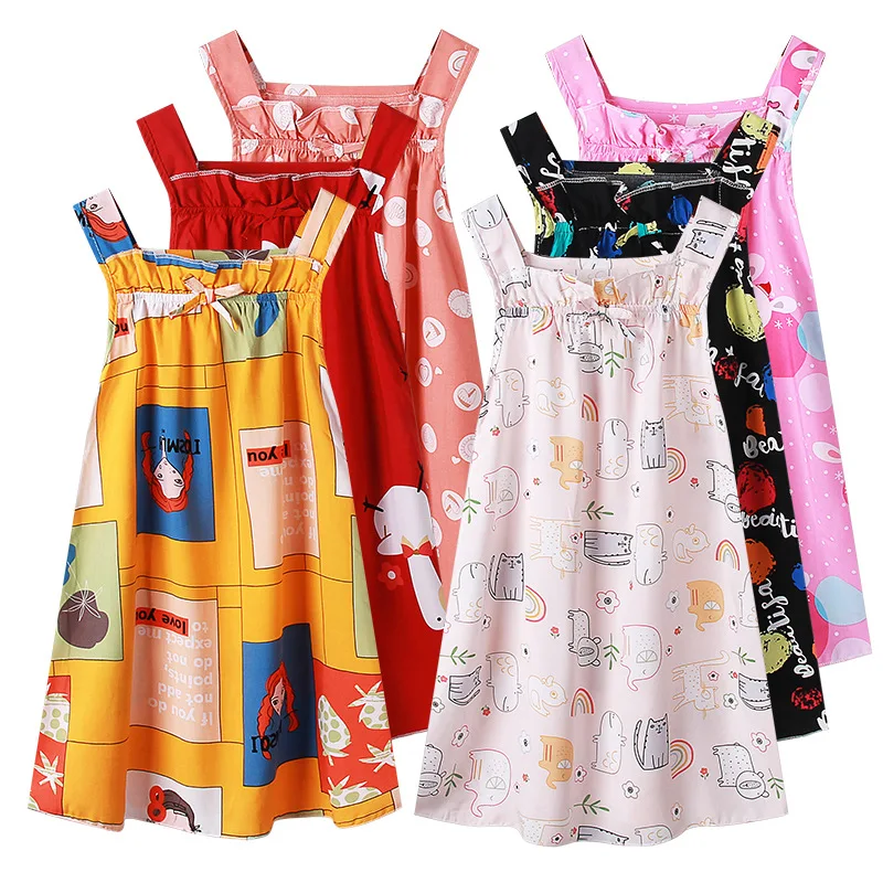 

Summer girls Sling Pajamas Cute Children Sleepwear Cartoon Printed Princess Nightgowns Kids home clothes Children's Nightgown