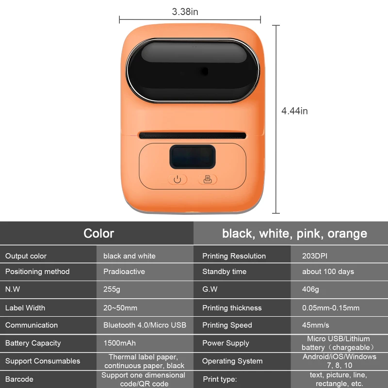 

M110 Wireless Thermal Label Printer Portable Bluetooth Label Maker Machine Barcode Printer for iPhone and Android Phones