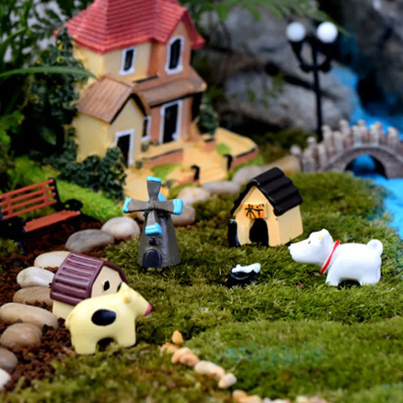

3PCS/Set Creative Puppy Duckling Resin Crafts Cute Animal Pastoral Micro-landscape Decorations Mini House Set Home Decoration