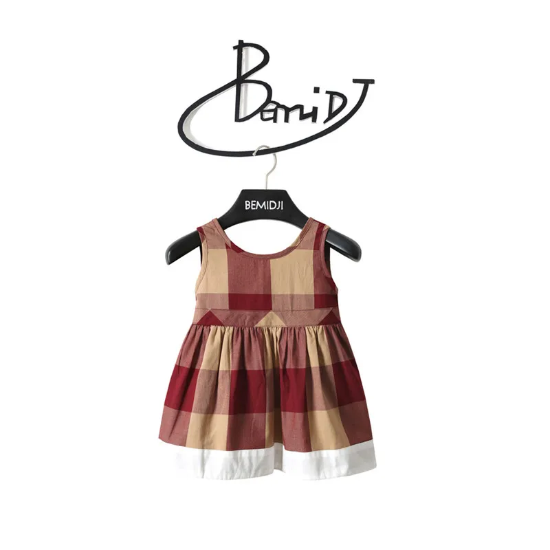 

New plaid Children Princess Dresses Baby Girls A-Line Lovely Sleeveless Summer Dress Kids Girls Cotton Bow Decor Clothes