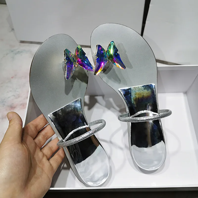 

Crystal Butterfly Luxury Designer Women's Sandals Summer Casual Outdoor Gorgeous Female Slippers New Brand Flats Ladies Shoes