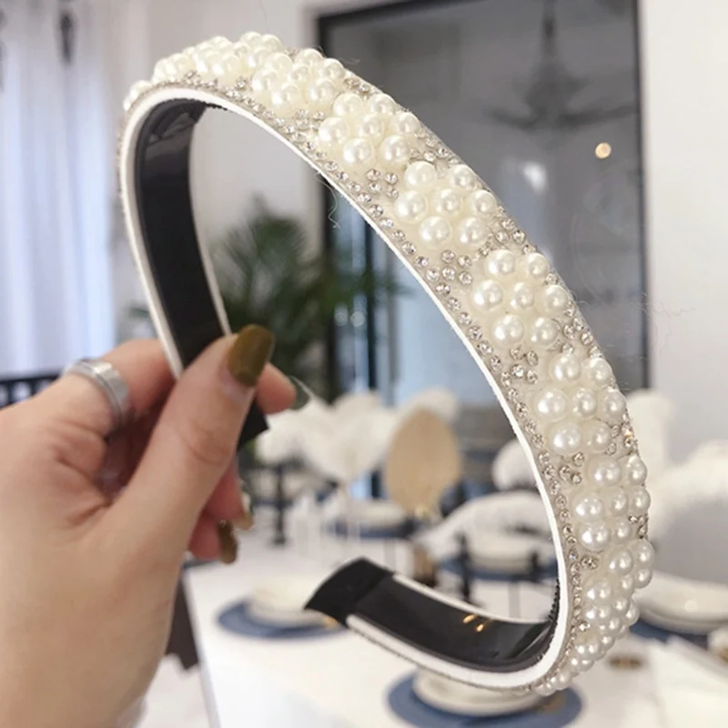 

Fashion Pearls Hair Hoop Bohemia Headband Non-slip Bezel Hairband For Women Gauze Hair Band Girl Hair Accessories