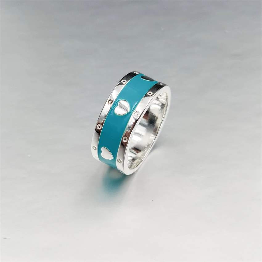 

1:1 Luxury Brand 925 Sterling Silver Ring For Women Heart Pattern Enamel Ring Selected Women's Party Jewelry Lovers Gift