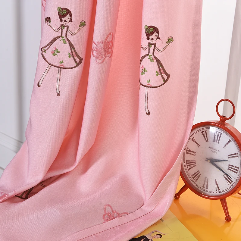 

Curtains for Living Room Pink Princess Embroidered Kids Girls Children Baby Cartoon Cute French Window Cortina