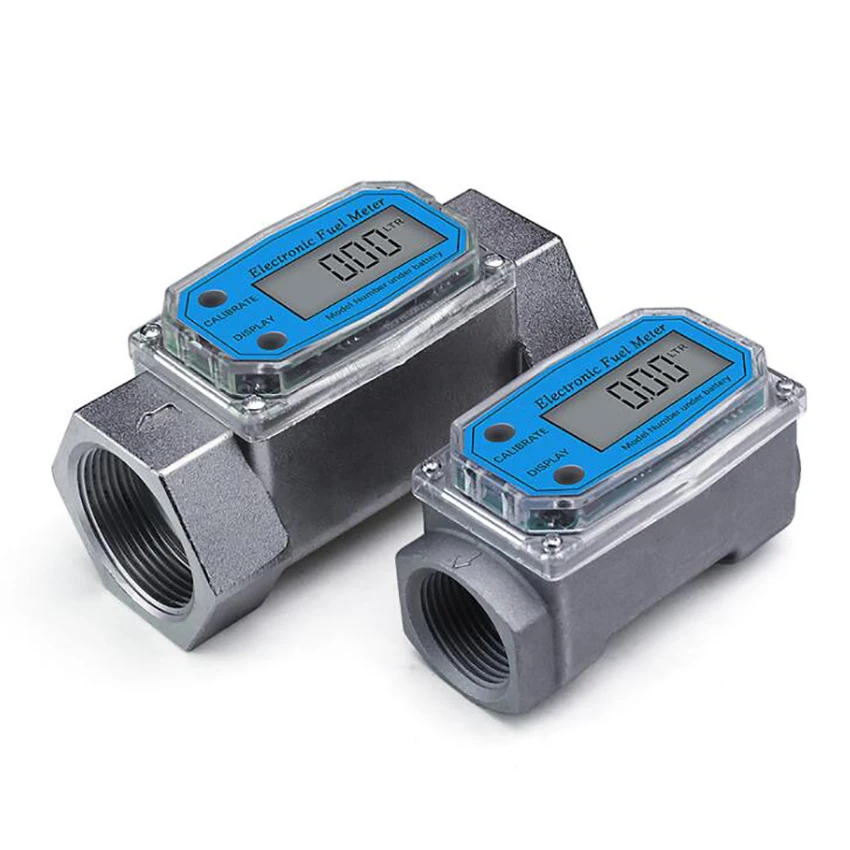 

1 Inch / 1.5 Inch Turbine Water Flowmeter with Digital LCD Display, Diesel Gasoline Water Flow Meter Thread Fuel Transfer Meter