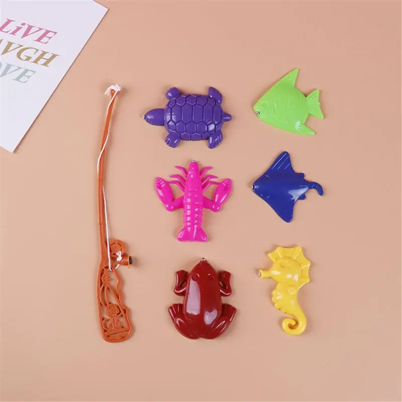 

P15C 7Pcs Magnetic Fishing Toys For Children 6 Kinds Of Fish + 1 Fishing Rod Set Growing Puzzle Fishing Game Parent-Child Toy