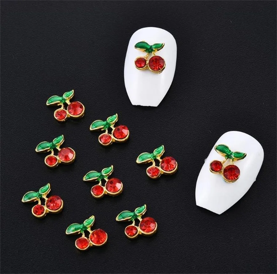 

Korean Cute Cherry Nail Art Charm Jewelry Blingbling Diamond Bowknot Star For Tips Acrylic Gel Accessories Decoration