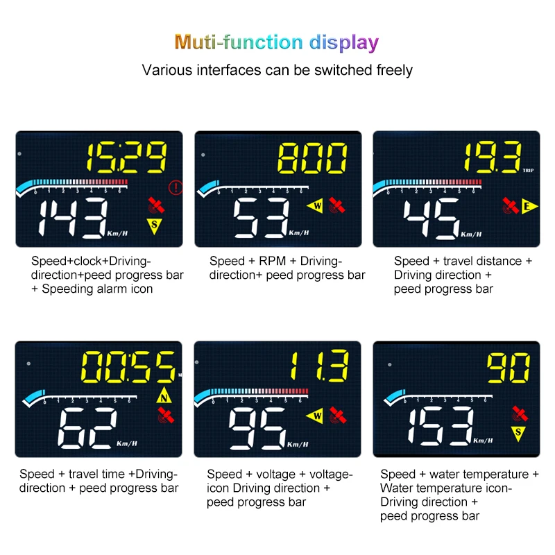 HUD Head Up HD Display Car Digital GPS OBD2 Speedometer Overspeed Tired Warning | Автомобили и мотоциклы