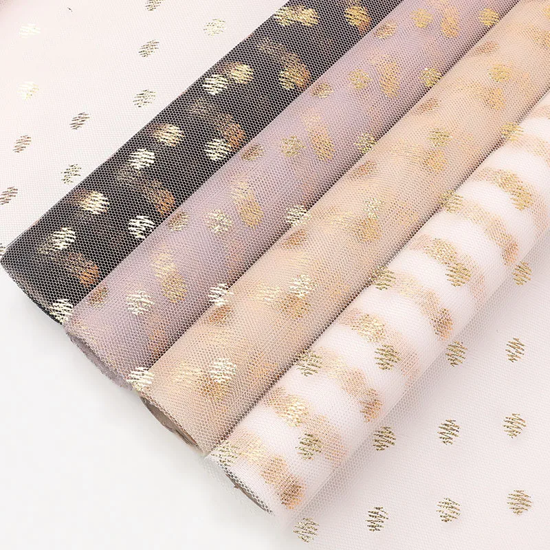 

1M/Roll Wash Gold Wave Point Lace Mesh Flower Gift Wrapping DIY Scrapbook Craft Paper Florists Supplies Decorative Material 50CM