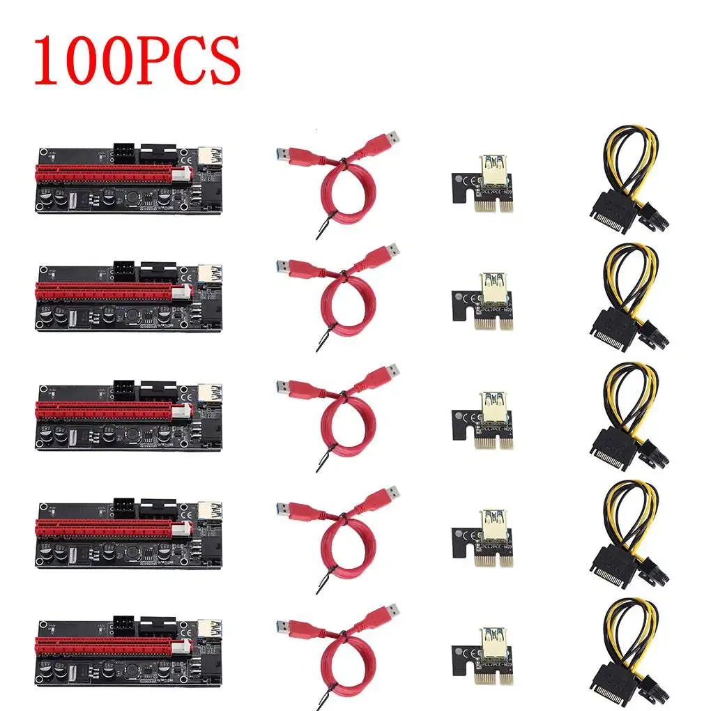 

100Pcs VER009S USB 3.0 PCI-E Riser VER 009S Express 1X 4x 8x 16x Extender pcie Riser Adapter Card SATA 15pin to 6 pin Power