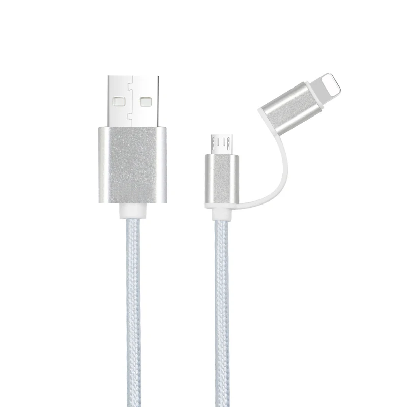 Swalle 2 в 1 вязаный usb кабель micro usb c кабель быстрое зарядное устройство 2A usb кабель для передачи данных для iPhone 11 XR andriod кабель для мобильного телефона - Цвет: White Micro IOS