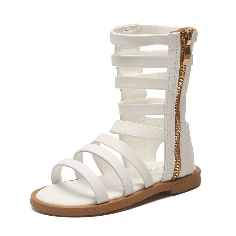 Летние открытые римские сандалии для девочек дышащие высокие с открытым носком