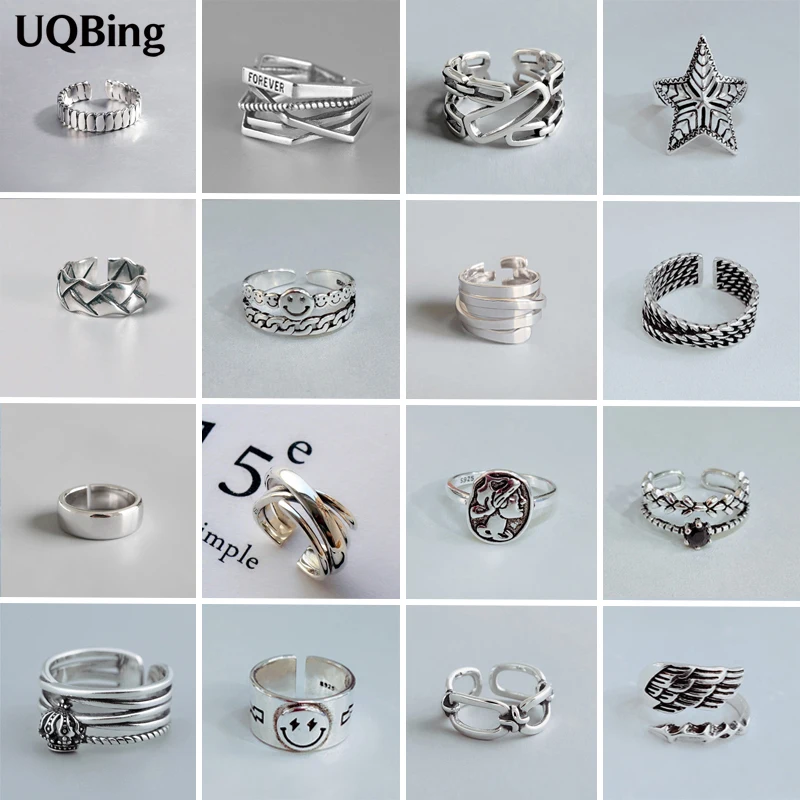 

High Quality Fashion 925 Stamp Silver Color Geometric Layer Smile Face Adjustable Rings For Women Wholesale Jewelry