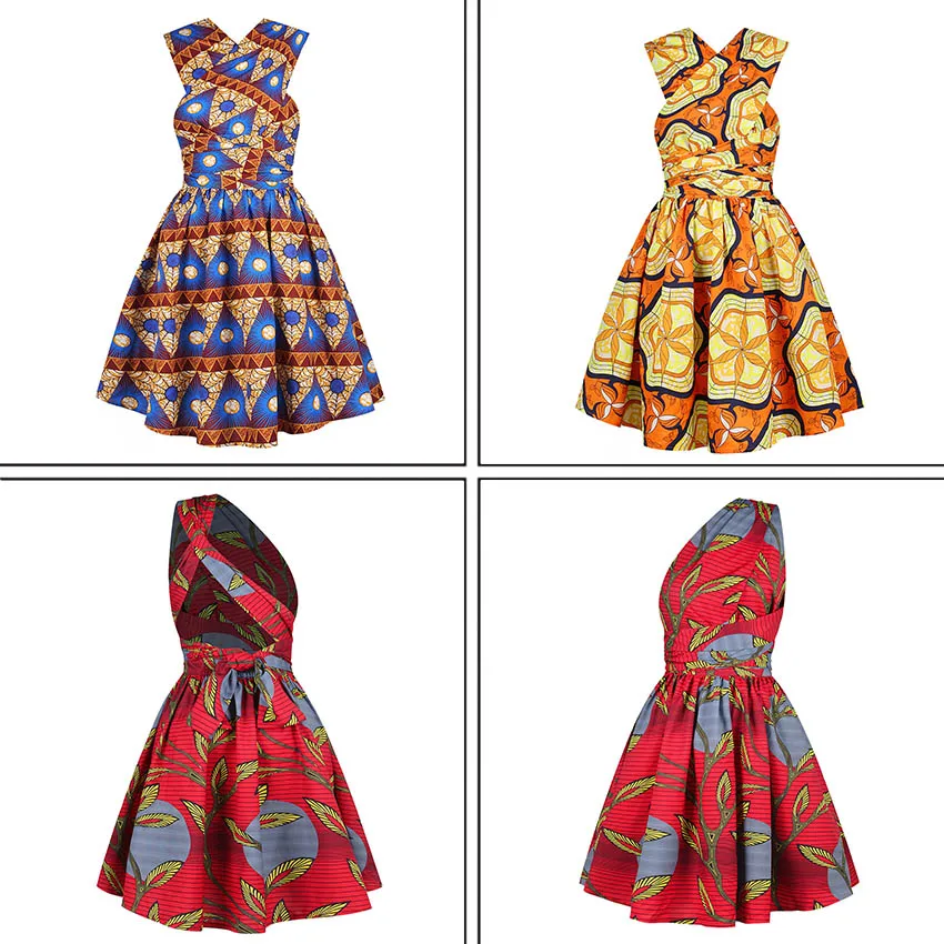 

2020 Traditional Dashiki African Print Dresses for Women Bazin Ankara Dresses Short Sleeve Slim Riche African Clothes For Women