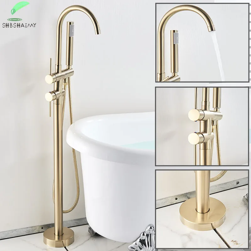 Простой дизайн Золотой/ORB напольный шлифовальный смеситель для ванны горячий и