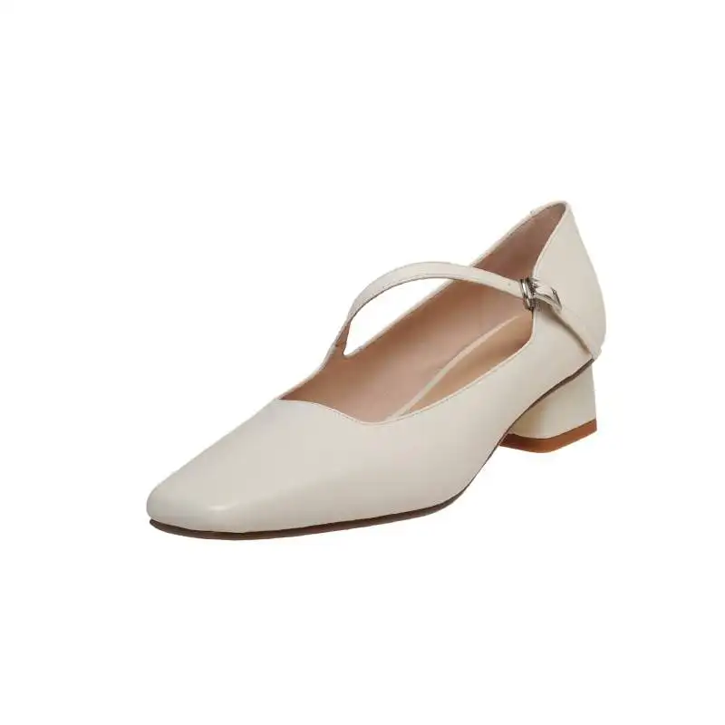 

Krazing pot 2021 superstar fashion cow leather square toe med heels spring shoes buckle strap office lady casual women pumps L89