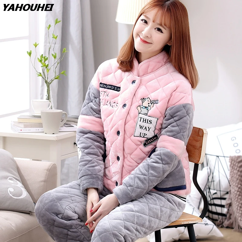 Толстые теплые бархатные пижамные комплекты для женщин 2019 зима с длинным рукавом
