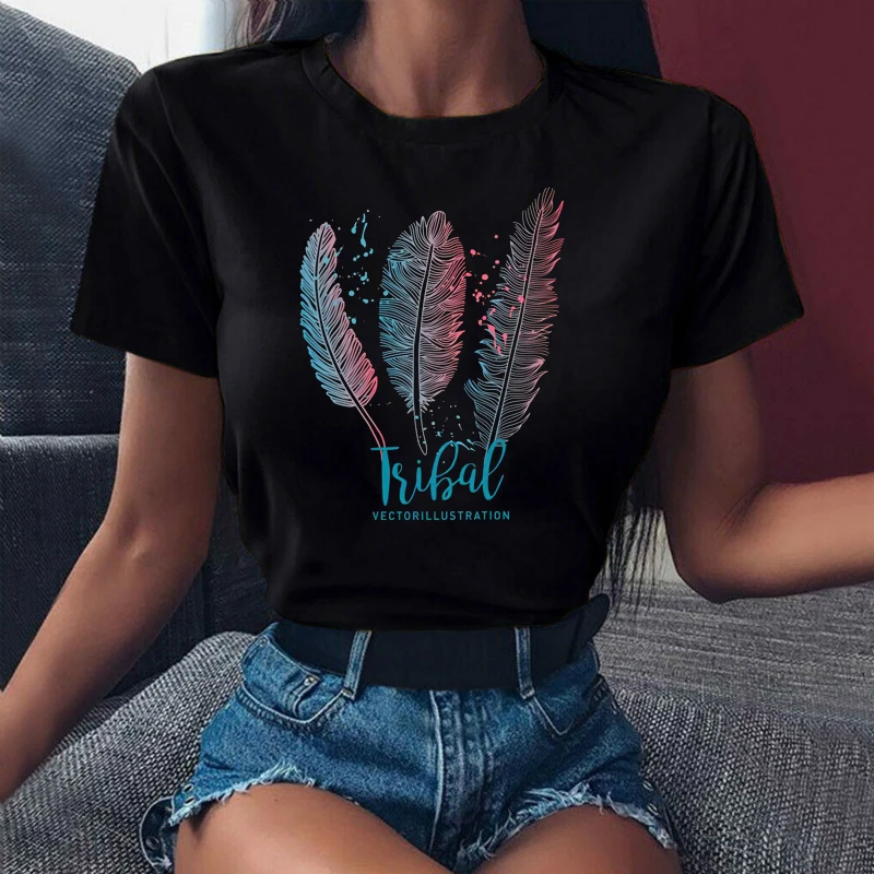 Женские футболки Maycaur с милым мультяшным принтом перьев модная трендовая