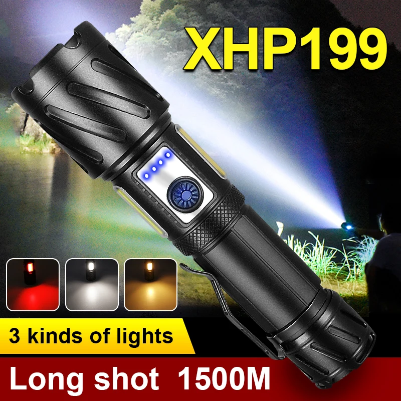 

Newest XHP199 Most Powerful Led Flashlight Rechargeable Torch Light Tactical Flashlight 18650 USB XHP160 Waterproof Camping Lamp