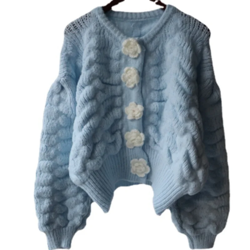 

Sweater jacket 2021 autumn and winter new loose fashion flower knitted cardigan