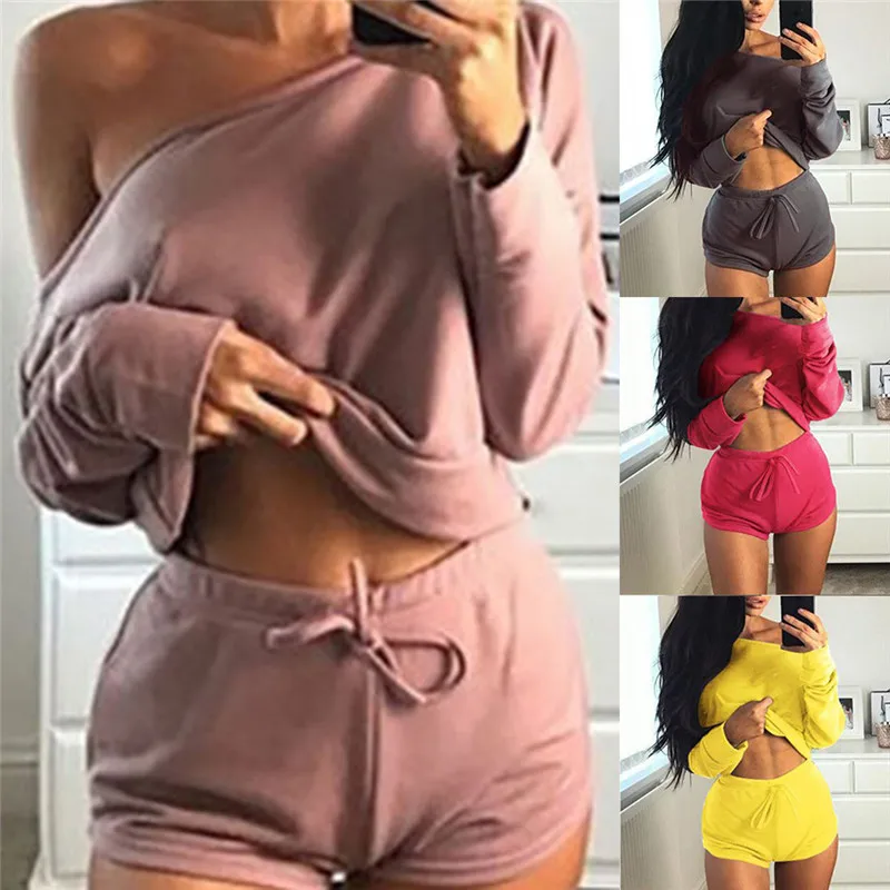 

New Summer 5 Colors Women Sets Cropped Tops Shorts Set 2 Pieces Women Tracksuit Cotton Blend T Shirts Shorts