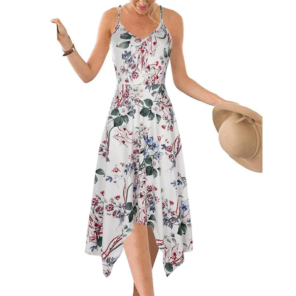 

Sleeveless V-Neck Floral Beach Dress Women New Summer Boho Print Dress Vintage Sexy Backless irregular Dress Femme Vestidos