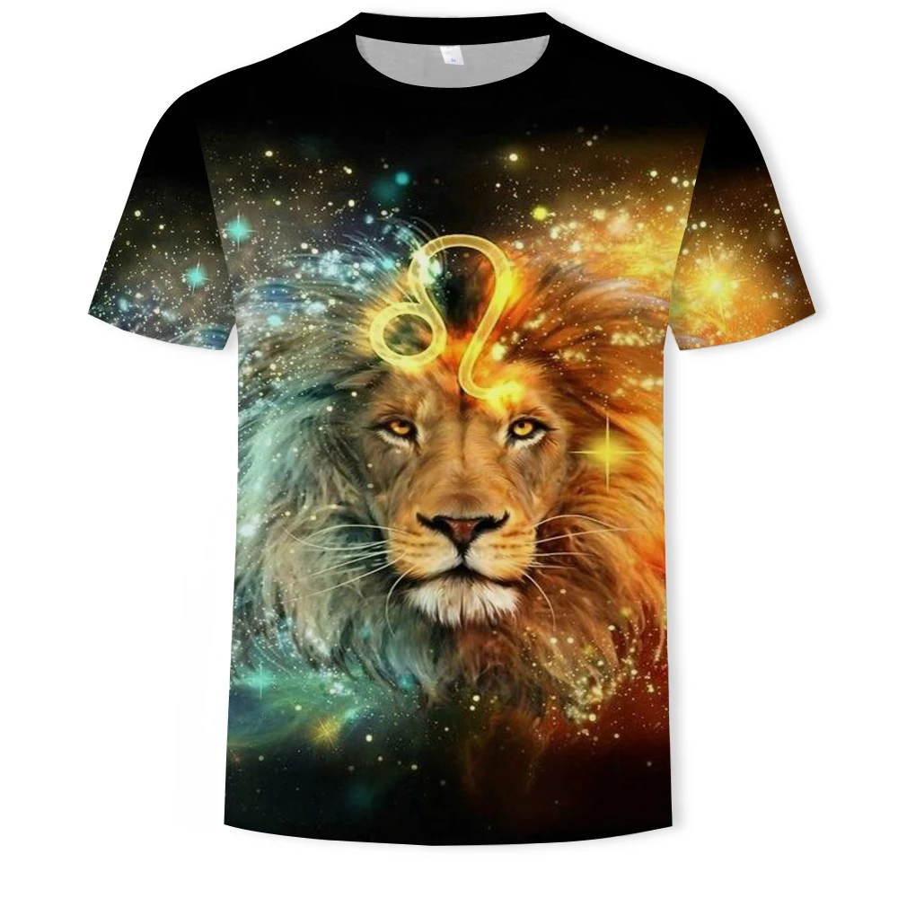 

Summer Men's Casual Short Sleeve Fun 3D Lion Print T-shirt Fashion Trend Personality T-shirt Loose Comfortable Short Sleeve