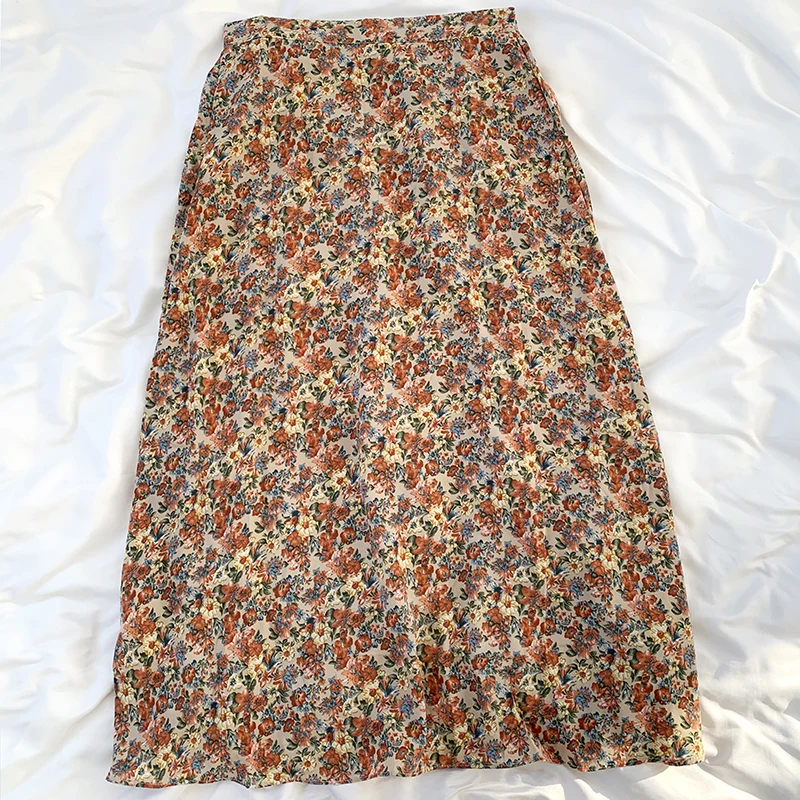 

Retro floral high waist bag hip skirt women