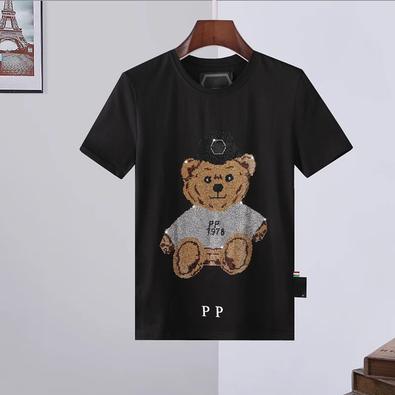 

2022ss short sleeve t-shirt men's PP bear creative diamond trend Italian fashion spring and summer round neck top Europe ins