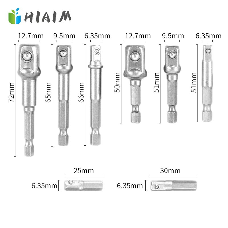 

8pcs Silver/Black Drill Socket Bit Adapter for Impact Driver/Hex Shank To Square Socket Drill Bits Bar Extension Rod Tool Set AA