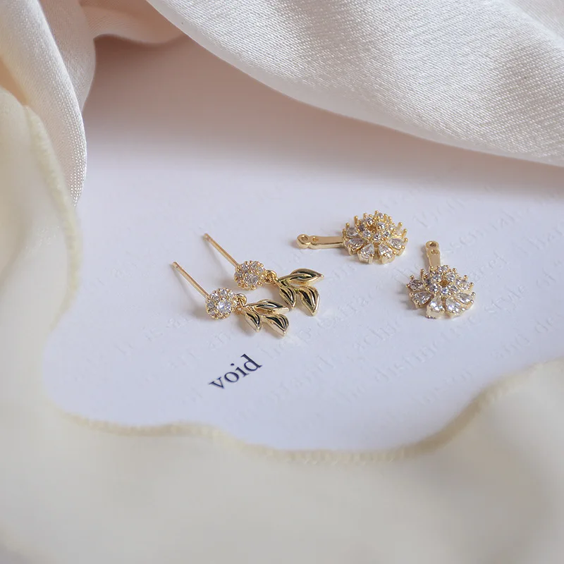

Luxury Korean Version New Inlaid Zircon Super Flash Full Diamond Leaf Temperament Ladies Flower Jewelry Earrings