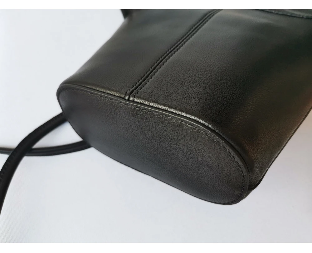 

soft FULL GRAIN LEATHER small bucket bags genuine leather Casual shoulder bags real cow Leather crossbody bags
