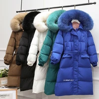 real natural fox fur winter 90 white duck down coat winter jacket loose women down parkas thick warm hooded overcoat with belt
