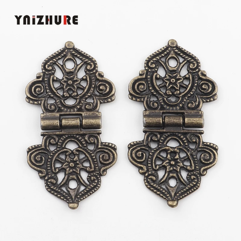 Vintage Alloy Hollow Flower Hinge,Chinese Furniture Hardware,Metal Hinges,Cabinet Door Butt Hinges For DIY Box,24*54mm 2pcs