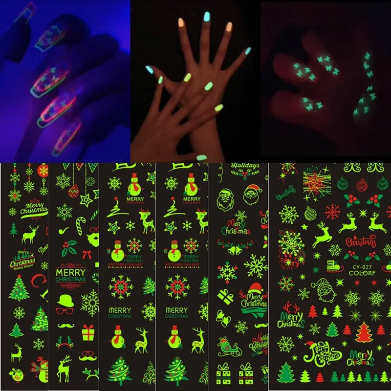 

1 Pc Luminous Nail Art Sticker New Strap Glue Christmas Snowflake Nail Art Decorations Decals Stickers Foil Beauty Tools