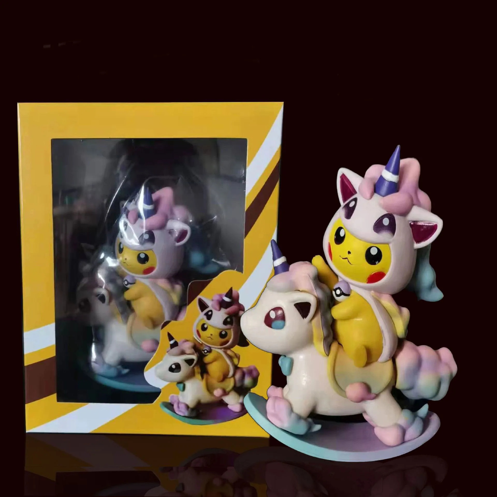 

TAKARA TOMY Pokemon pikachu Model figure Car decoration kids birthday toy Surprise gift for children Rainbow horse Trojan
