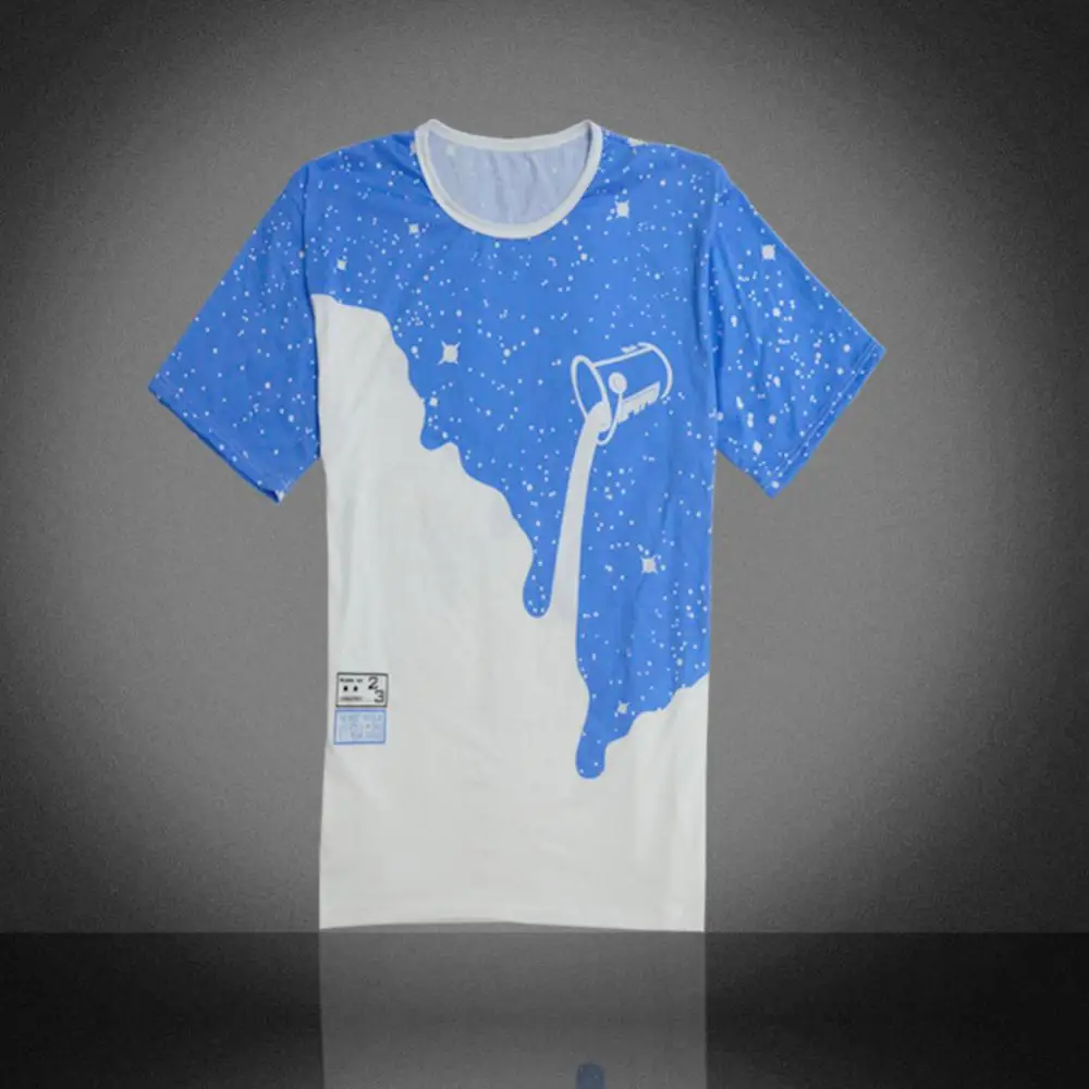 

Men's Fashion Summer Milk Poured Pattern Printed Short Sleeve Round Neck T-shirt