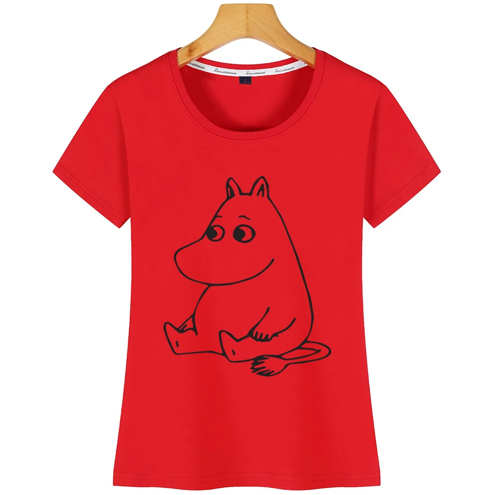 Топы футболка женская Муми-тролль мультяшный принт забавная хлопок повседневная