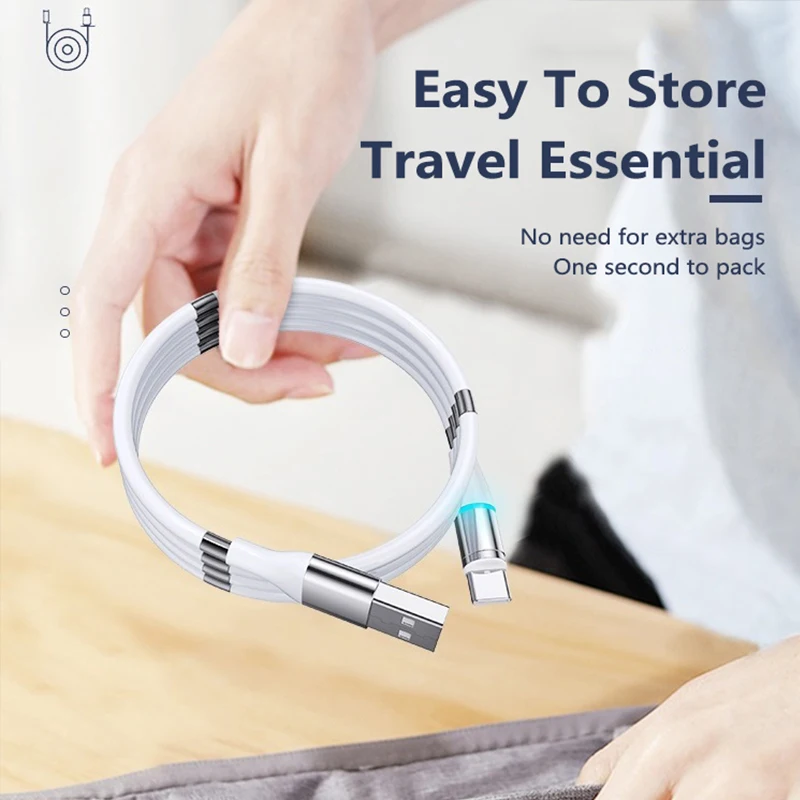 Магнитный самообмоточный USB кабель для iPhone Type C Micro быстрая зарядка шнур передачи