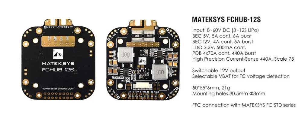 Matek Mateksys FCHUB 6S/12S Hub распределительная плата PDB 5 В и 12 BEC Встроенный датчик тока 184A