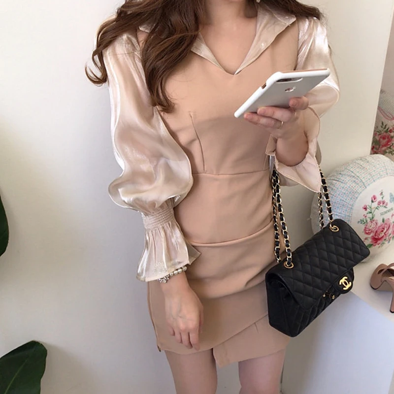 Сексуальный женский офисный комплект из двух предметов наряды с длинным рукавом