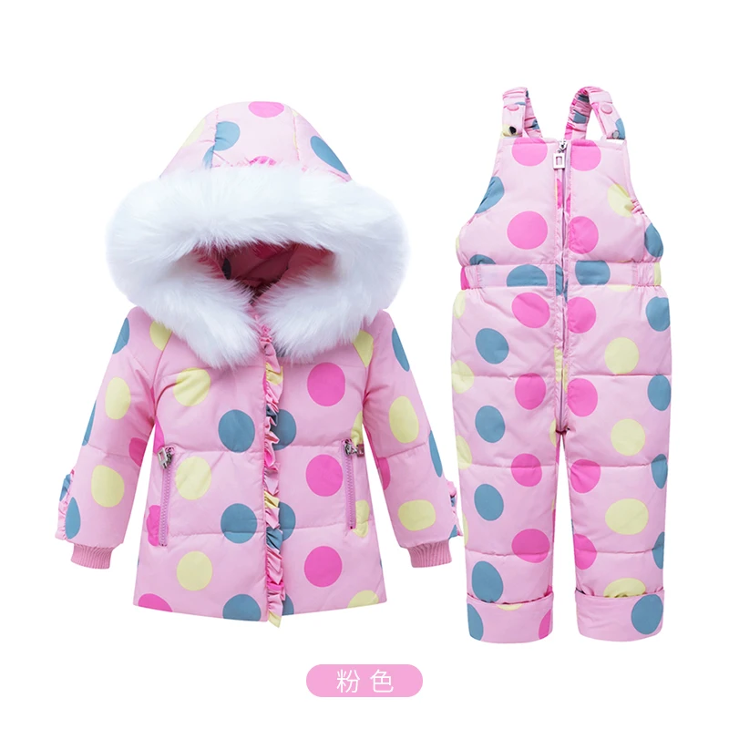 Fashion Winter Baby Girls Clothing Set Warm Children Duck Down Jackets Dot girl Snowsuit Ski suit Kids Outerwear Coat+Pants | Мать и