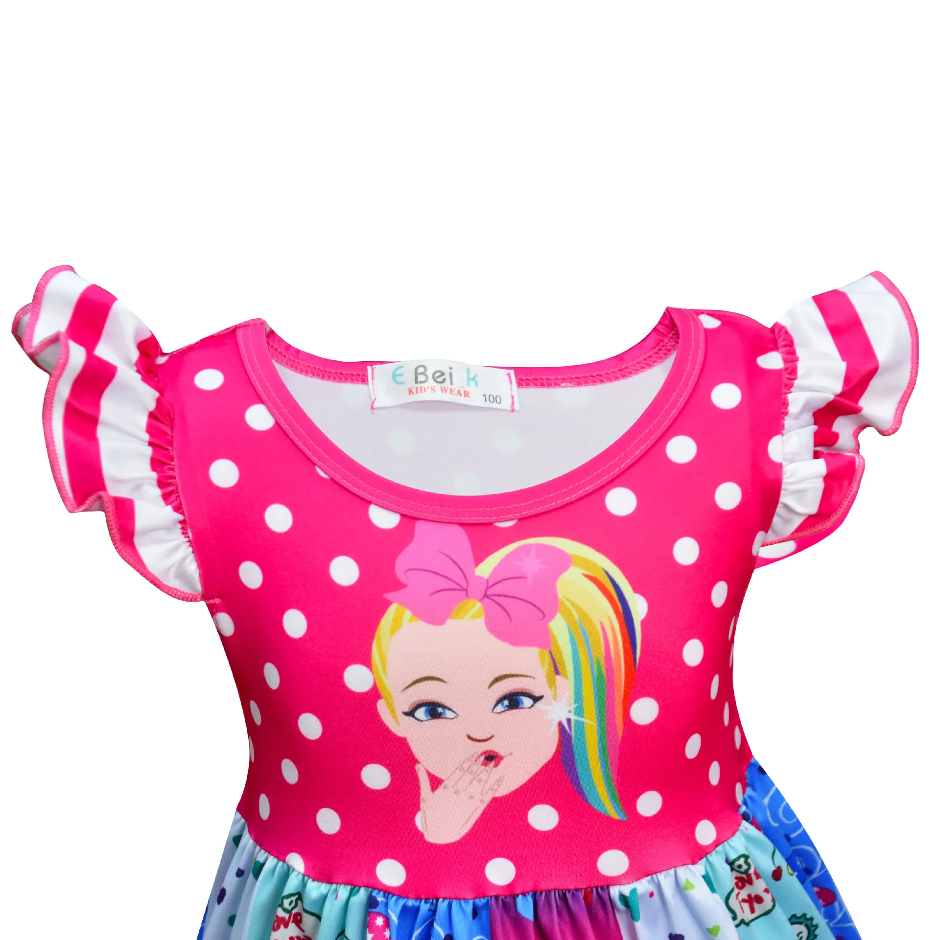 

Fashion Jojo Siwa Kids Girls Dress Summer Ruffle Sleeve Princess Dresses Baby Children Cartoon Clothes Birthday Party Outfits