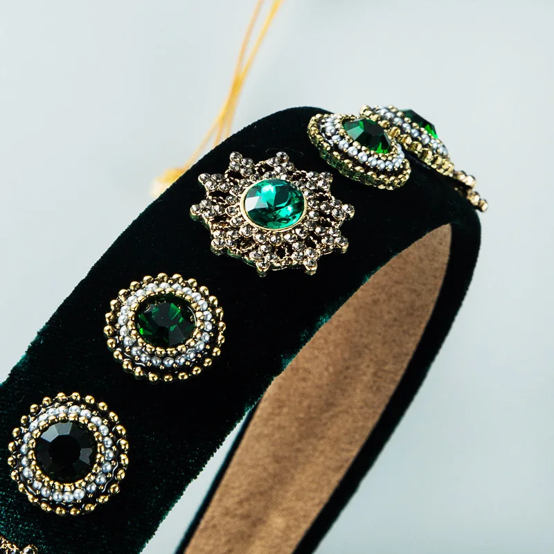 Элегантный обруч для волос с зеленым драгоценным камнем бархатные новые