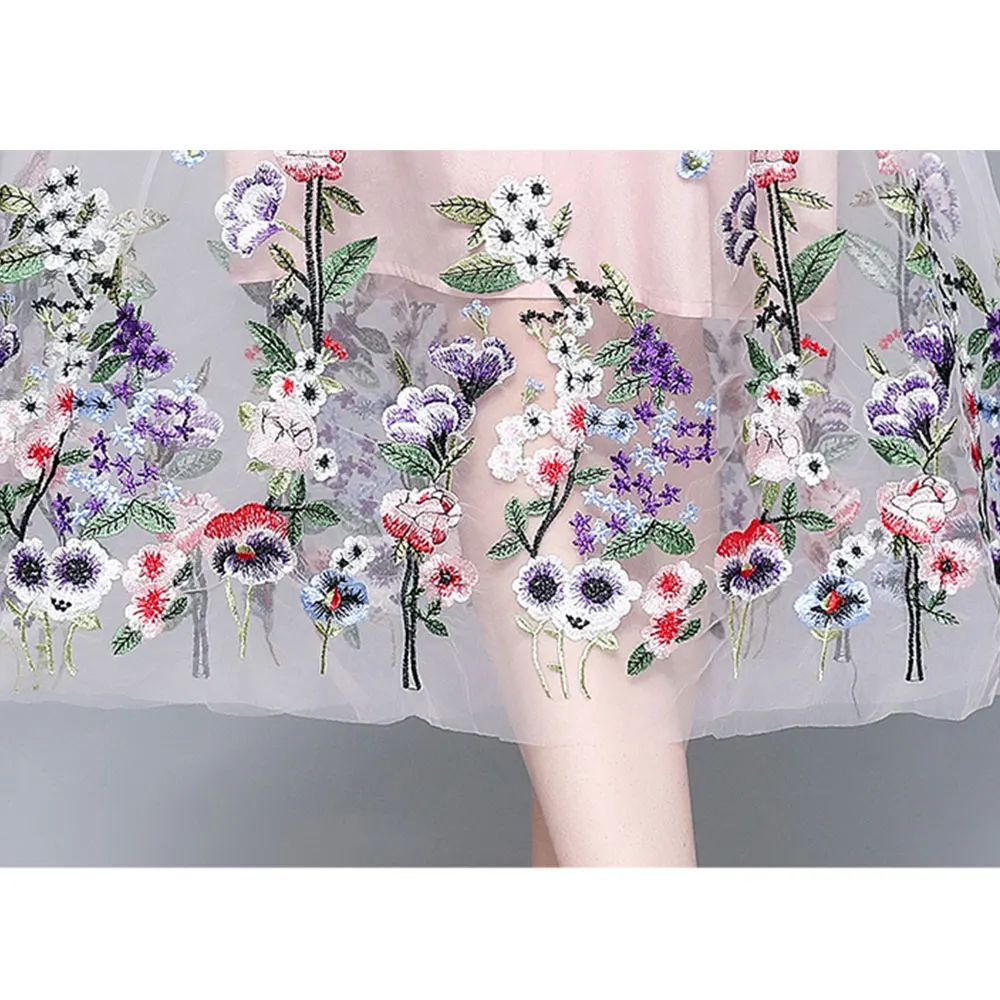 

Merchall 2021 New Fashion Summer Holiday Elegant Dress Woman Mesh Embroidery Short Sleeve Dinner Party Slim Long Dresses M69989
