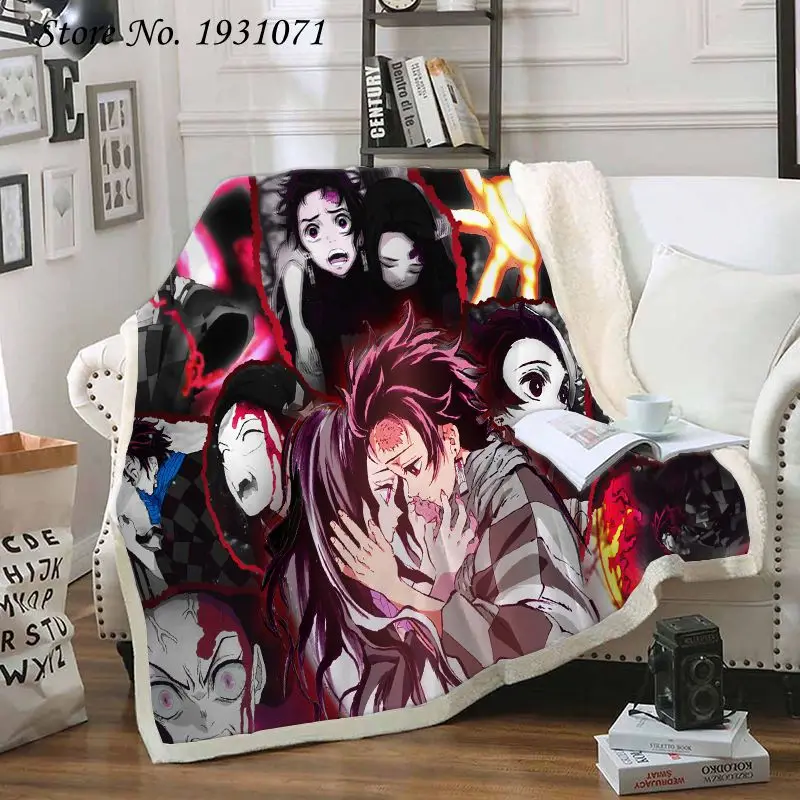 

Demon Slayer Anime 3D Printed Fleece Blanket for Beds Thick Quilt Fashion Bedspread Sherpa Throw Blanket Adults Kids 15