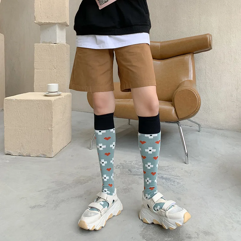 

Winter Socks Women European and American Personality Stockings Stripe Lattice Ladies Stockings Street Style Fashion Cotton Socks